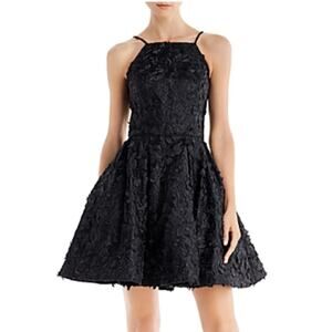 AQUA Embroidered Lace Fit and Flare Mini Cocktail Dress Black Size 10 LBD
